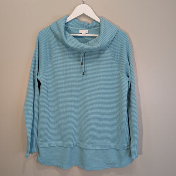 J. Jill Cowl Neck Sweater Top Long Sleeve Faux Layered Coastal Cozy - Size M - Picture 1 of 7